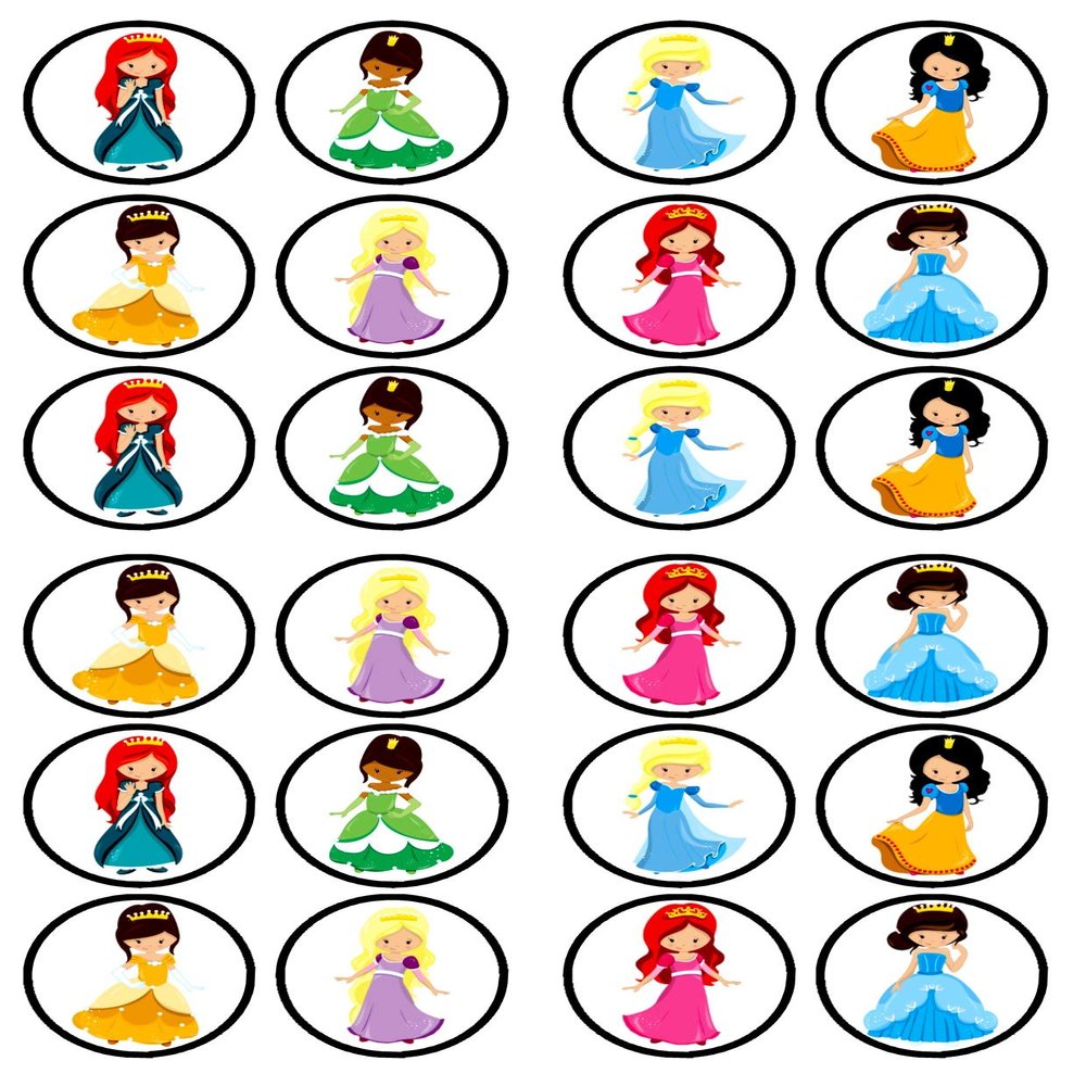24 Princess Party Theme Edible Cupcake Toppers - Disc Wafer Cake Decorations