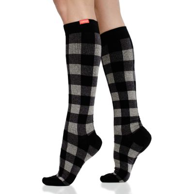 VIM & VIGR Cotton 20-30 mmHg Medical Grade Compression Socks (Heathered Grey Montana Plaid, Small/Medium Wide Calf (4))