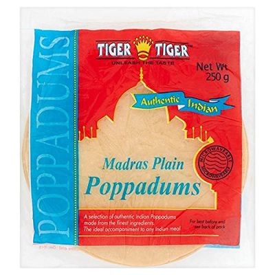 British Food Shop Tiger Tiger Madras Plain Poppadums Microwavable [Packs of 250g] Ready to Cook (2)