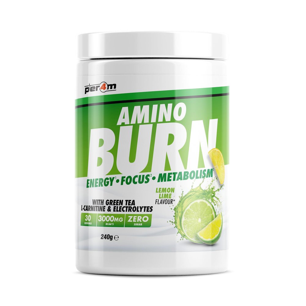 Per4m Amino Burn Powder | L-Carnitine, Cayenne, Green Tea, Pine Bark Extract & Caffeine | Increases Alertness & Attention | Suitable for Vegans | Sugar Free (240g, Lemon Lime Popsicle)