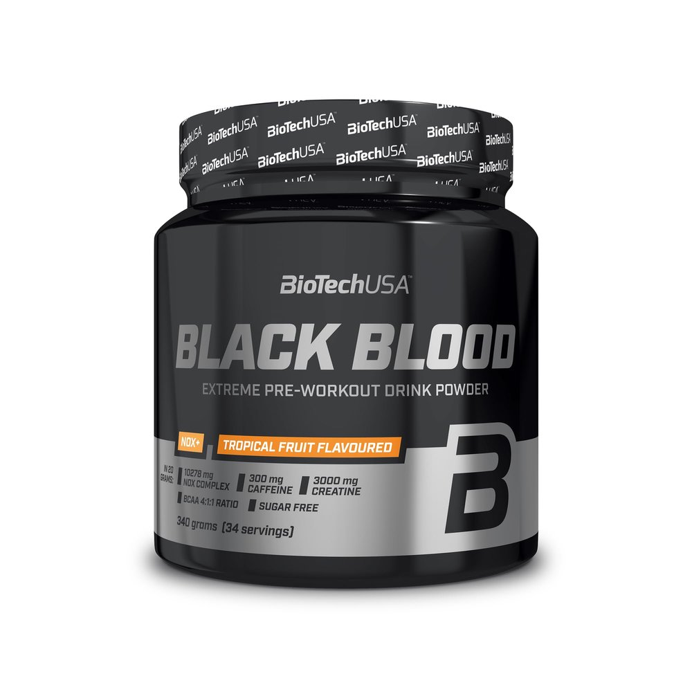 BioTechUSA Black Blood NOX+ | Pre-Workout Formula | with Caffeine, Creatine, Tyrosine | Sugar-Free | 340 g | Tropical Fruit