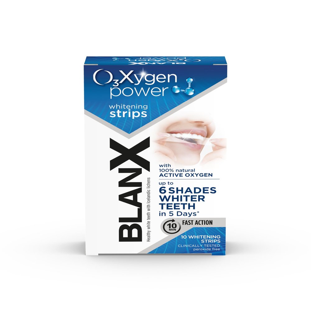 BlanX Oxygen Power Whitening Strips, Extraordinary Whitening Performance, Non-Abrasive, Unique Arctic Lichen and Oxygen Power, Natural and Gentle on Gums, 10 Strips