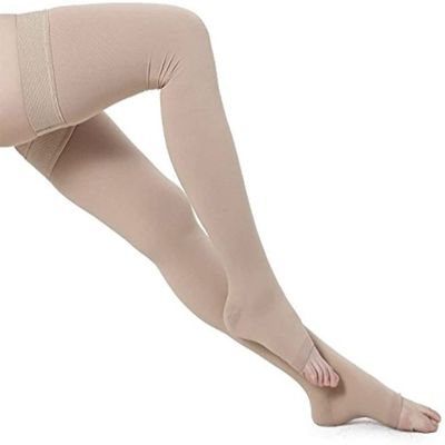 Thigh High Support Socks with Open Toe Cap For Women & Men PEDIMEND - Graduated Support for Varicose Veins, Edema, Flight - Reduce Varicose Veins (2 PAIR, BEIGE)