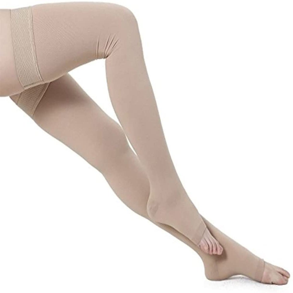 Thigh High Support Socks with Open Toe Cap For Women & Men PEDIMEND - Graduated Support for Varicose Veins, Edema, Flight - Reduce Varicose Veins (2 PAIR, BEIGE)
