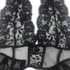 DEARAIMILI Women Lingerie Lace Openwork V Neck Hanging Backless Garters Babydoll Black view 3