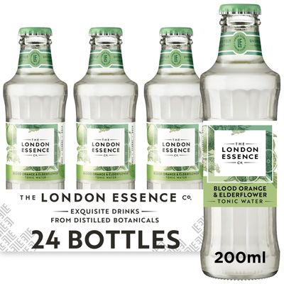 The London Essence Co. Blood Orange & Elderflower Tonic, Premium Cocktail Mixer, 200ml, Pack of 24 bottles, No Artificial Colours Preservatives or flavours, Low Calorie