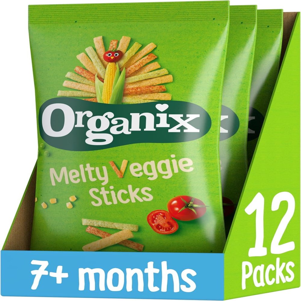 Organix Melty Organic Veggie Sticks, 7+ Months, Baby Snack, Multipack, 4 x 15 g Bags Per Pack (3 Packs Total)