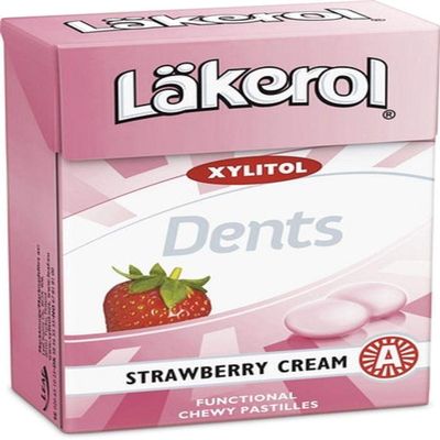 12 Boxes x 85g of Lkerol Dents Strawberry Cream - Original - Swedish - Sugar Free - Xylitol - Pastilles - Lozenges - Dragees - Drops - Candies - Sweet