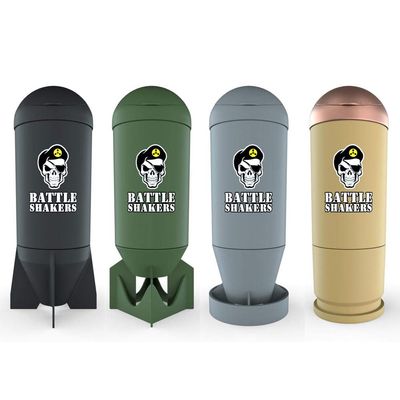 Battle Shakers Arsenal | All Four Military Shaker Bottles 20 Oz | Missile, Bomb, Torpedo, Bullet | Protein Cup with Storage Compartment | Dishwasher Safe & BPA Free Sports Bottle