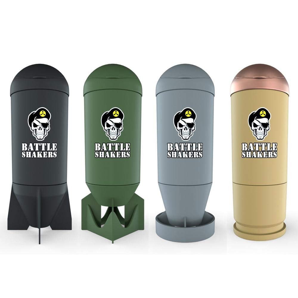Battle Shakers Arsenal | All Four Military Shaker Bottles 20 Oz | Missile, Bomb, Torpedo, Bullet | Protein Cup with Storage Compartment | Dishwasher Safe & BPA Free Sports Bottle