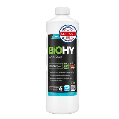 BiOHY Rinse Aid (1l Bottle) | Ecological high concentrate | Suitable for all (commercial) dishwashers, for unbeatable shine on glasses | BIO-logically degradable (Klarspler)