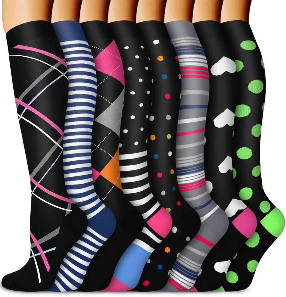 Aoliks 7/8 Pairs Medical Compression Socks for Women & Men, Support Knee High Socks 20-30 mmHg for Running,Nurses,Travel