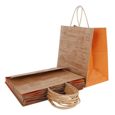 10 x Kraft Paper Bags Food Takeaway Party Bags Lunch Carrier Bag with Twisted Handles Large Gift Bags Bakery Cafe Take-Out Bags Paper Packing Bag for Party Uses, Bread, Cake, Food, Sandwich, Shopping