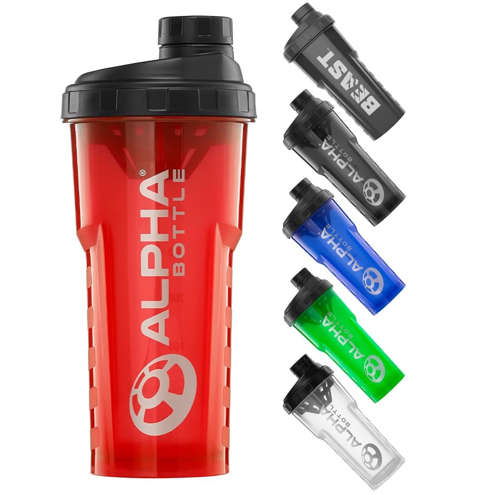 Alpha Designs Protein Shaker Bottle 750ml - 0.75L Gym Bottle for Protein Shakes - Leakproof Screw Cap - Red