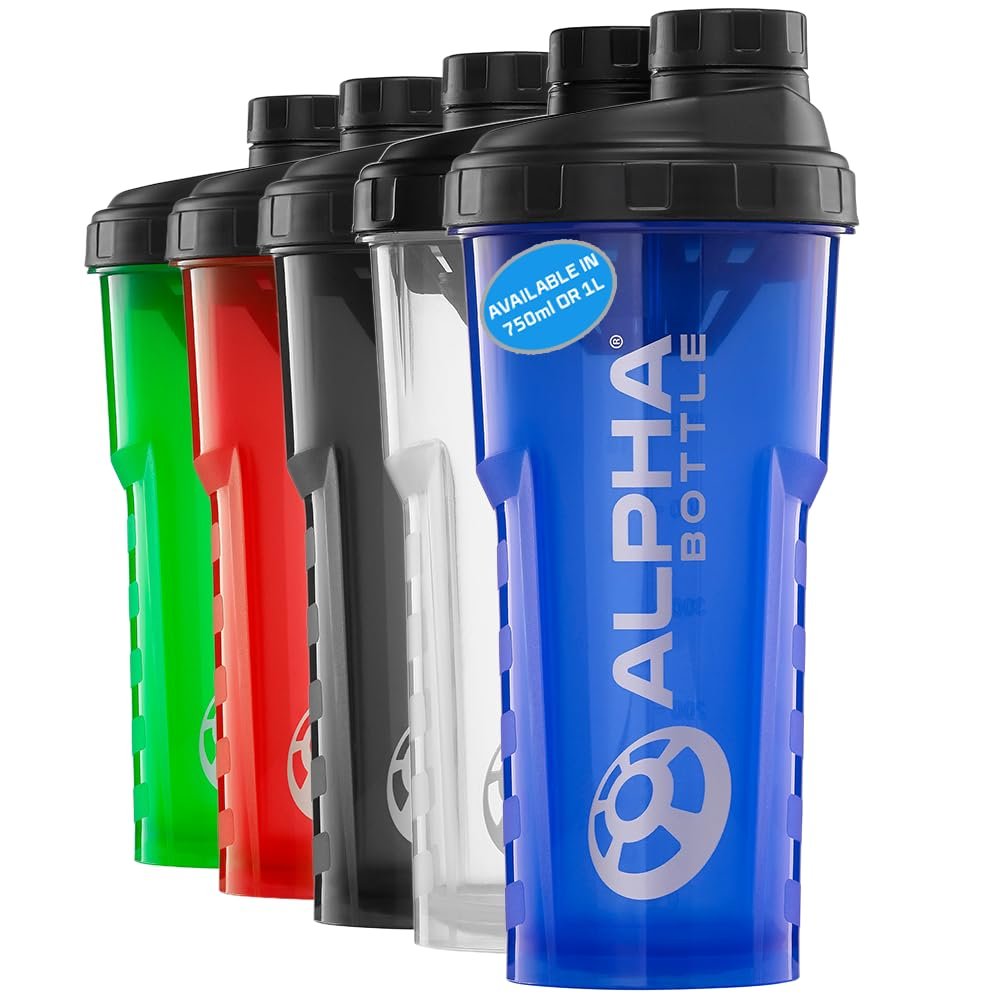 Alpha Designs Protein Shaker Bottle 750ml - 0.75L Heavy Duty Gym Bottle for Protein Shakes - Leakproof Screw Cap - Blue