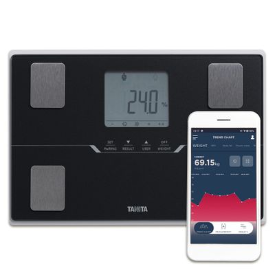 TANITA BC-401 Smart Scales for Body Weight and Fat | Compact Body Composition Scales with Bluetooth App | Family Digital Bathroom Scales for Fitness Tracking, Muscle & Health Analysis Black