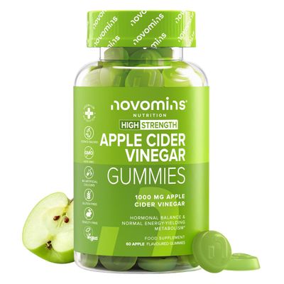 Apple Cider Vinegar with Mother - 1000mg ACV Gummies - Enriched with Vitamin B12, B6, D2-60 Vegan Gummies - Metabolism & Gut Health Support - Alternative to Apple Cider Vinegar Capsules - Novomins