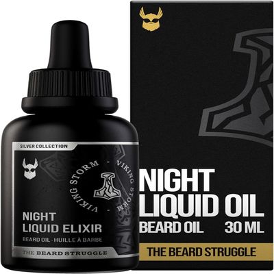 The Beard Struggle Night Liquid Elixir Beard Oil - Silver Collection - Viking Storm - Softens, Moisturizing, & Healthier Beard Growth - Vegan-Friendly Beard Growth Oil (30 ml)