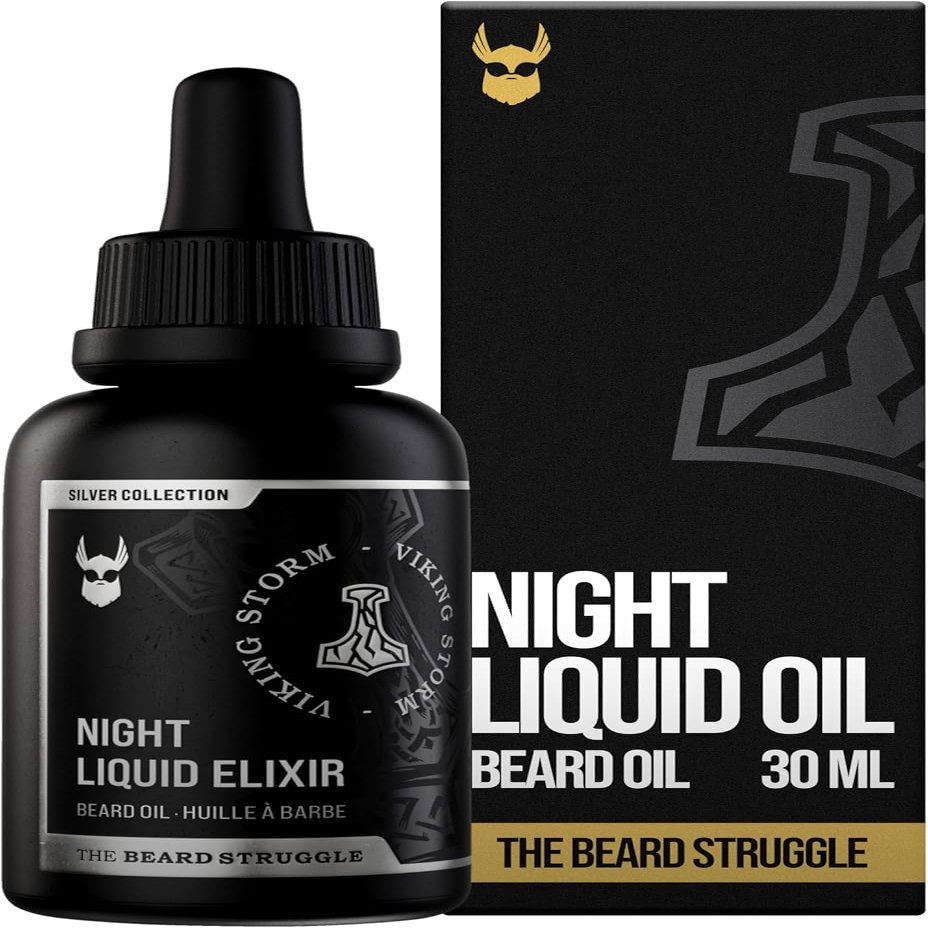 The Beard Struggle Night Liquid Elixir Beard Oil - Silver Collection - Viking Storm - Softens, Moisturizing, & Healthier Beard Growth - Vegan-Friendly Beard Growth Oil (30 ml)