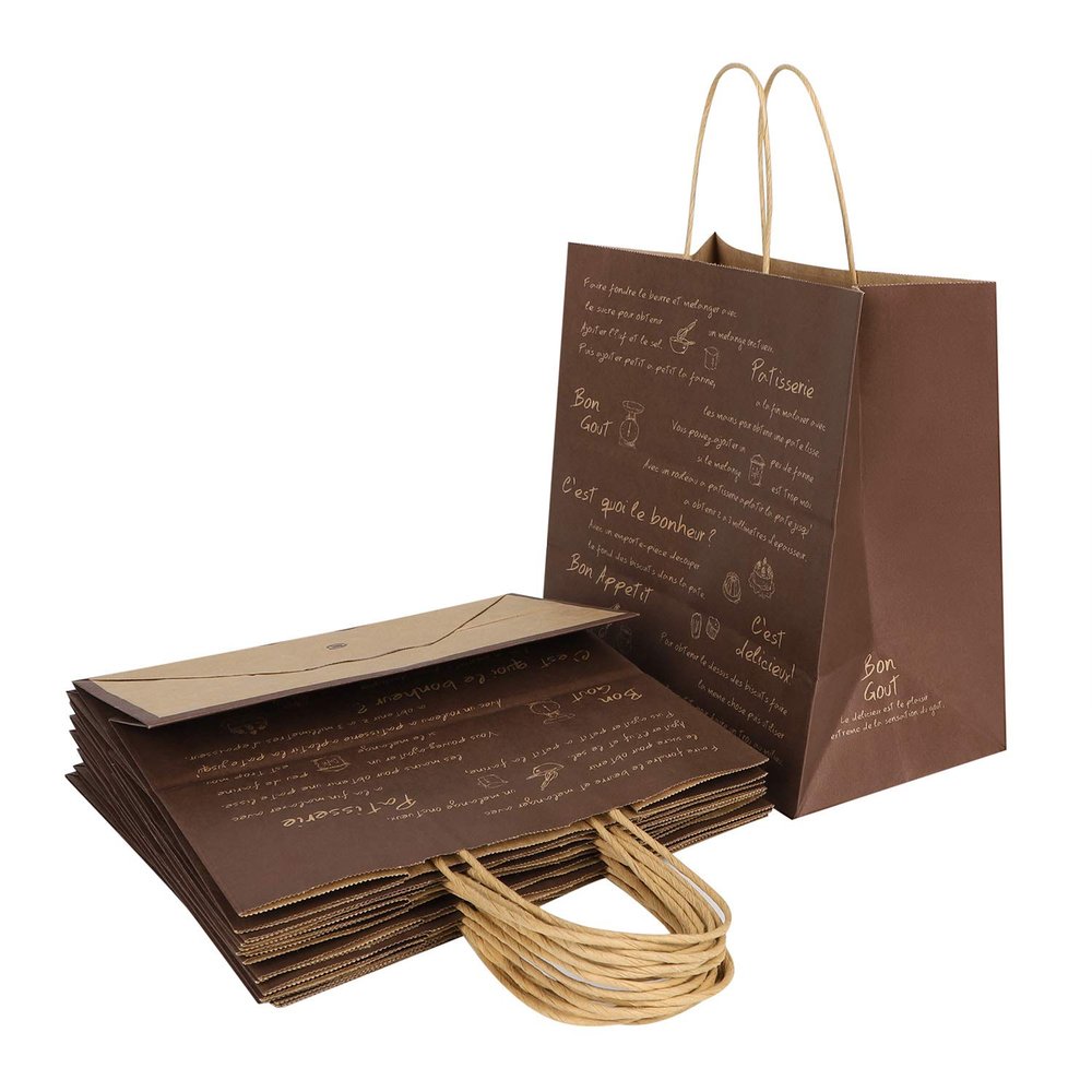 10 x Kraft Paper Bags Food Takeaway Party Bags Lunch Carrier Bags with Twisted Handles Large Gift Bags Bakery Cafe Take-Out Bags Brown Paper Bag for Party Uses, Bread, Cake, Food, Sandwich, Shopping