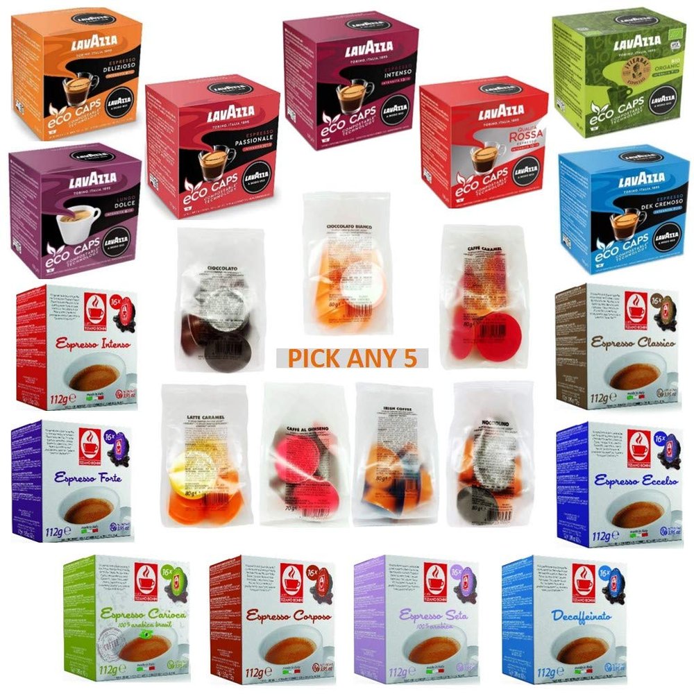 5 Packs Of Espresso Pods For Lavazza a Modo Mio Coffee Machines. Choose From Both Original Lavazza And Compatible Capsules