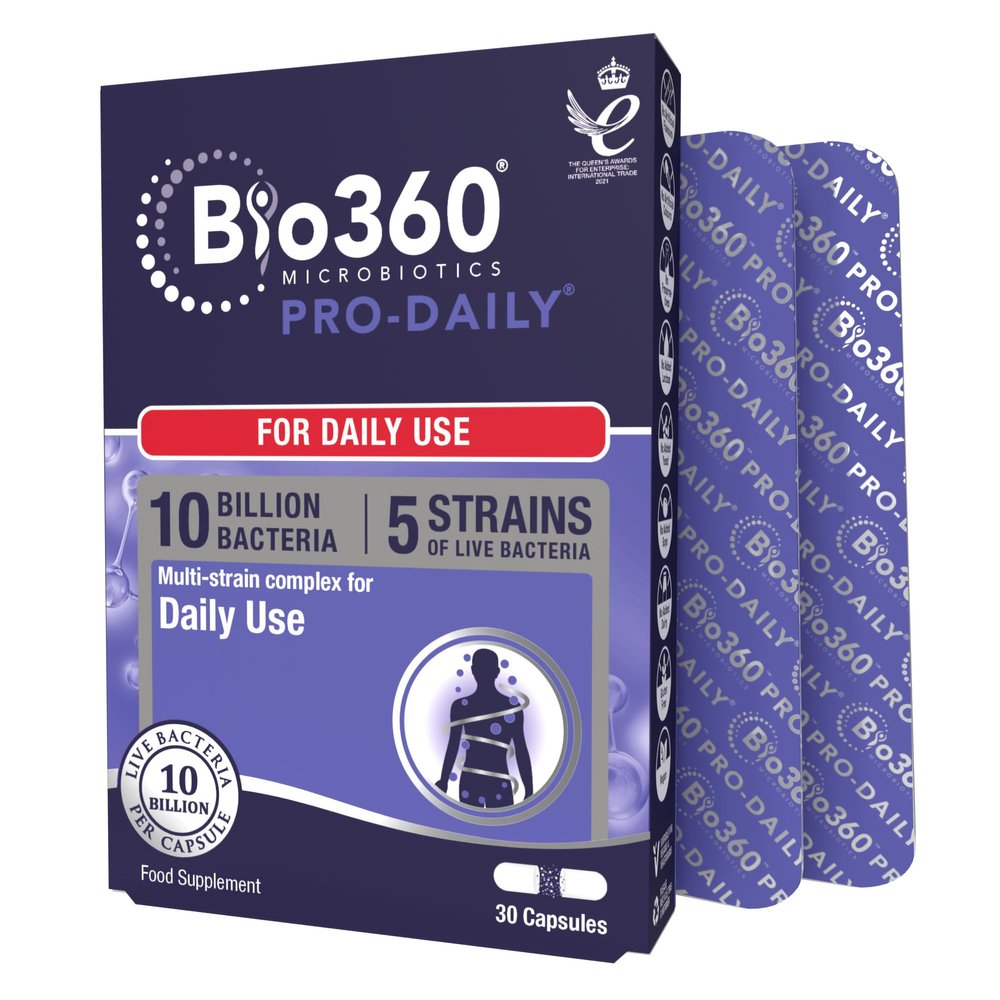 Natures Aid Bio360 Pro-Daily Probiotic 10 Billion Bacteria CFU Supports Gut Digestive & Immune Health Vegan Gluten Free Non-GMO High Strength Live Cultures for Gut Digestion Health 30 Capsules