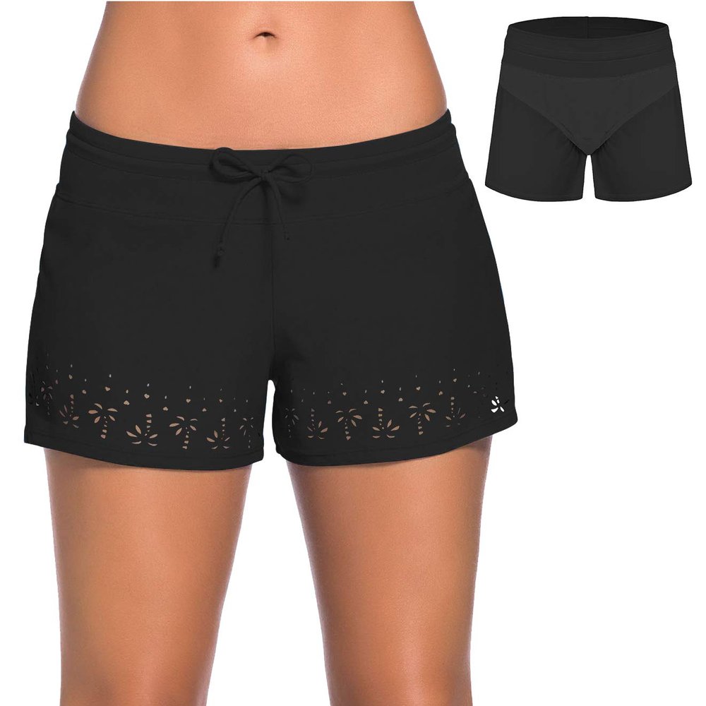 ChinFun Board Shorts Women's Swimswear Tankini Swim Briefs Swimsuit Bottom Boardshorts Beach Trunks - Black - Large