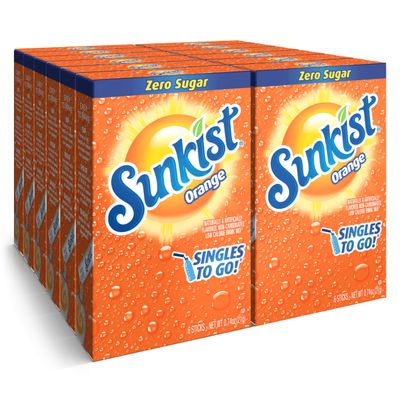 Sunkist Soda Singles To Go Drink Mix, 12 Boxes of 6 Packets Each - 72 Servings Total, Orange, 250ml