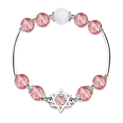 1 piece bracelet ladies girls silver 925 fashion happy pink crystal beads with stars bangle charm bracelets jewellery Christmas gift for women mom daughter