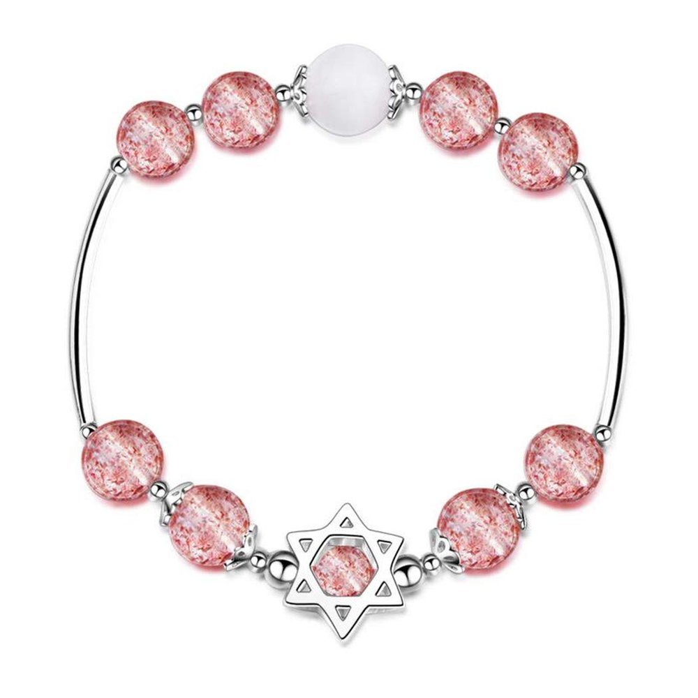 1 piece bracelet ladies girls silver 925 fashion happy pink crystal beads with stars bangle charm bracelets jewellery Christmas gift for women mom daughter