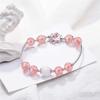 1 piece bracelet ladies girls silver 925 fashion happy pink crystal beads with stars bangle charm bracelets jewellery Christmas gift for women mom daughter view 3