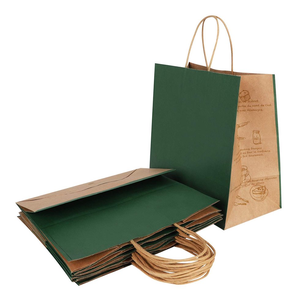 10 x Kraft Paper Bags Food Takeaway Party Bags Lunch Carrier Bag with Twisted Handles Large Gift Bags Bakery Cafe Take-Out Bags Paper Packing Bag for Party Uses, Bread, Cake, Food, Sandwich, Shopping
