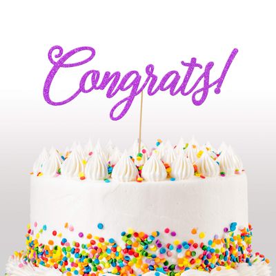Cakeshop 'Congrats' Congratulations Glitter Cake Topper, Wedding Cake Topper Decoration Anniversary - Double Sided 400gsm Glitter Card, Choice 14 of Colours and Loads of Styles (Purple)