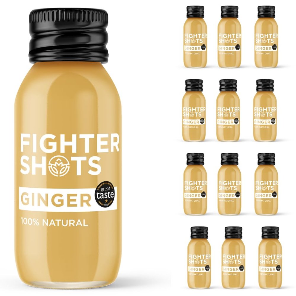 Fighter Shots Ginger Shots (12x60ml) | Award Winning Fresh & Fiery Ginger Shots | 27g of Cold Pressed, Fresh Root for Immune Support | Boosts Energy | 100% Natural | A Perfect Pick Me Up