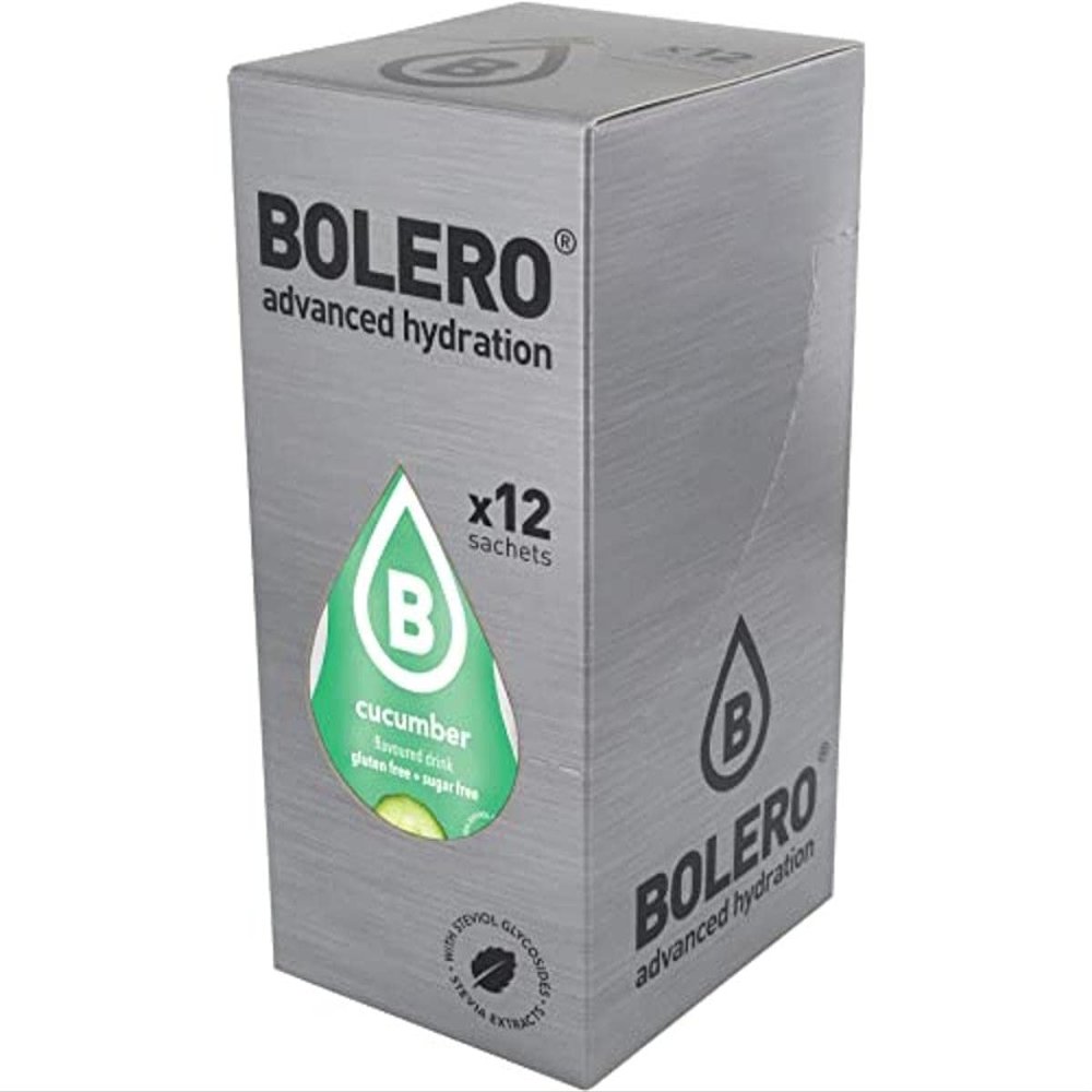 Bolero Advanced Hydration Instant Drink Powder Cucumber Pack of 12 with Stevia - Sugar-Free - for Athletes (Cucumber)