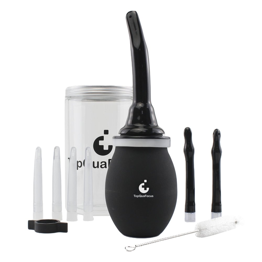 TopQuaFocus 420ml Enema Bulb Kit - Large Anal Douche Bulb, Colon Irrigation Enemas for Man Woman (Black)