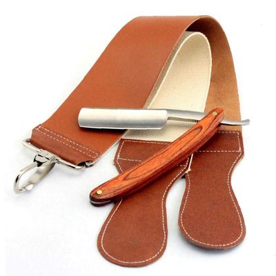 1 pc Double Layer Leather Razor Strop Shaving Sharpener Strap Barber Genuine Leather Straight Razor Sharpening Belt Shaving Accessories