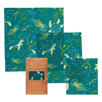 Bee's Wrap Food Wraps - Ocean Print - Turtles & Jellyfish - Assorted Pack Bee's Wrap - Sustainable Organic Cotton Food Storage