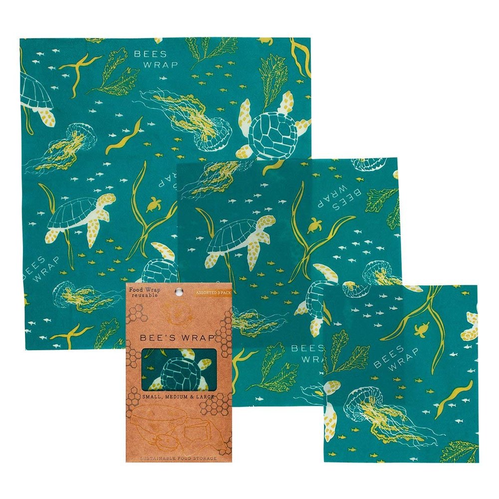 Bee's Wrap Food Wraps - Ocean Print - Turtles & Jellyfish - Assorted Pack Bee's Wrap - Sustainable Organic Cotton Food Storage