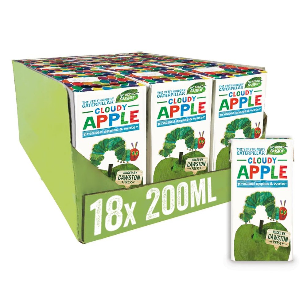 Cawston Press The Very Hungry Caterpillar Fruit Water Kids Drink | Pressed Apple Flavoured Water | 200ml x 18 Pack Apple Juice Cartons | School Approved  No Added Sugar  Vegan | For Kids Lunchbox