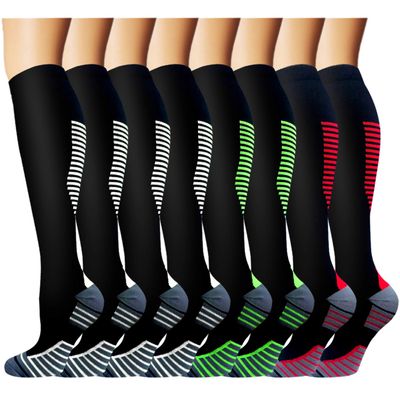 8 Pack Knee High Compression Socks For Men & Women-Best For Running,Athletic,Medical,Pregnancy and Travel -15-20mmHg (S/M, 8 Pairs Multicoloured)