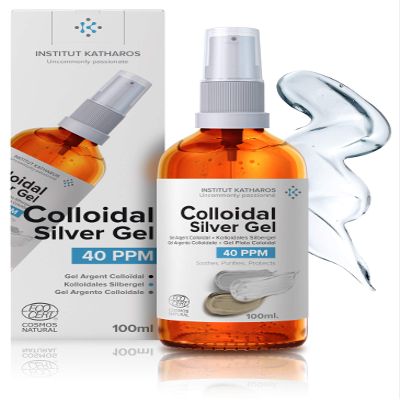 Institut Katharos Pure Colloidal Silver Gel 40 PPM 100% Natural and only 3 Ingredients Optimal Texture and Absorption (Better Than Creams) Amber Glass and Ultra-Practical Pump