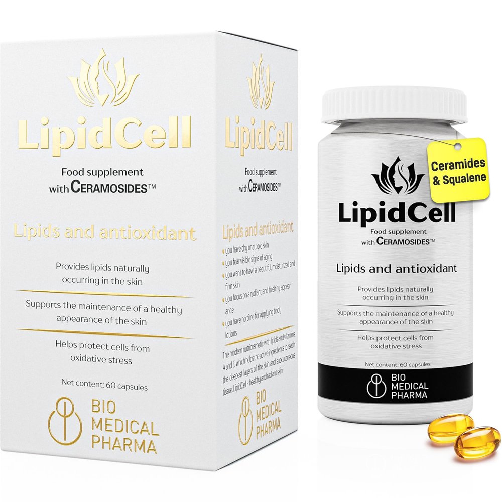 Squalene & Ceramides with Vitamins A & E  Skin Hydration and Anti-Aging Support  Hydrolipidic Barrier Restoration  LipidCell (60 Capsules)