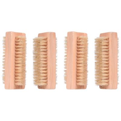 Beaupretty 4pcs Double-sided Wooden Nail Brushes Pig Bristles for Manicure and Pedicure Cleaning for Fingernails and Toenails Comfortable Grip for Home and Salon Use