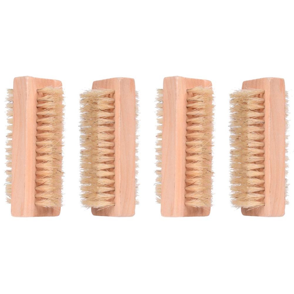 Beaupretty 4pcs Double-sided Wooden Nail Brushes Pig Bristles for Manicure and Pedicure Cleaning for Fingernails and Toenails Comfortable Grip for Home and Salon Use