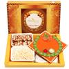 Ghasitaram Gifts Diwali Gifts Big Box of Sugarfree Bites, Diet Chiwda and Orange Ganesha Pooja Thali view 1