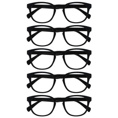 OPULIZE POP Reading Glasses for Women Men,Scratch Resistant Round Matt Frame with Spring Hinges, Black +2.50 (Pack of 5)