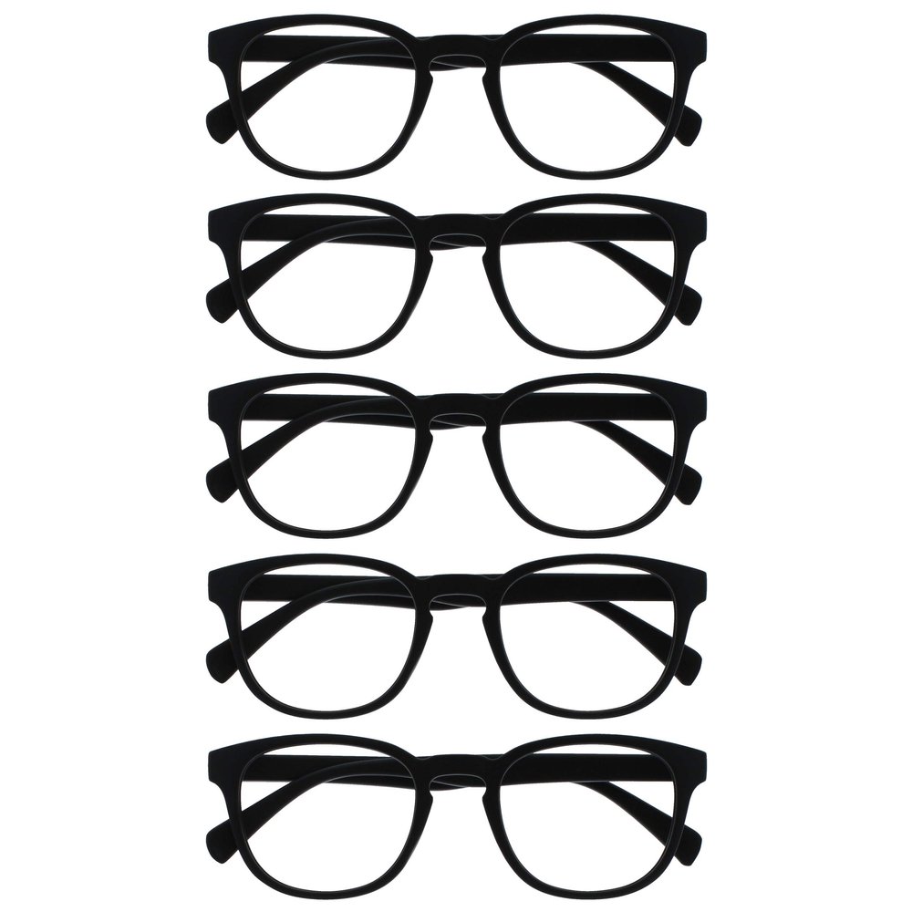 OPULIZE POP Reading Glasses for Women Men,Scratch Resistant Round Matt Frame with Spring Hinges, Black +2.50 (Pack of 5)