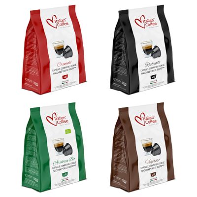 Italian Coffee, 64 Coffee Capsules Compatible with Nescaf Dolce Gusto Assorted Espresso Bundle, Cremoso, Vigoroso, Arabica Bio, Ristretto, Four Blends to Discover