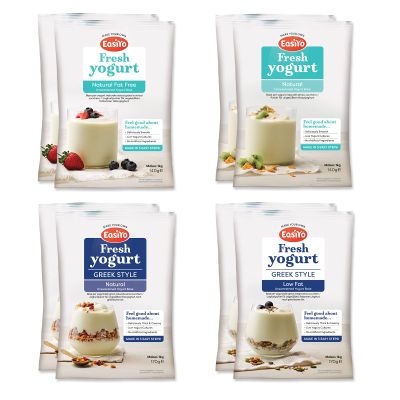 EasiYo Yogurt 8 Sachet Pack | EasiYo Wellbeing Mixed Pack | 2 x Greek Style Natural 2 x Low Fat Greek Style 2 x Natural 2 x Fat Free Natural | Each Sachet Makes 1kg of Yogurt